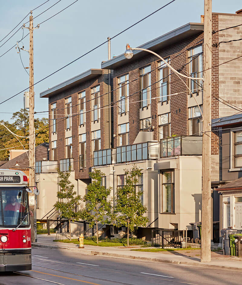 East Village Leslieville Showing Exterior Front of Buildings from Street Right Hand Side Close Up