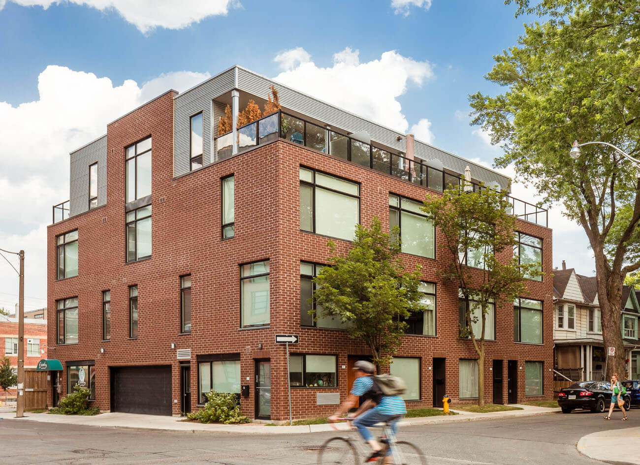 leslieville lofthouses Showing Exterior Corner of Building from Left Hand Side