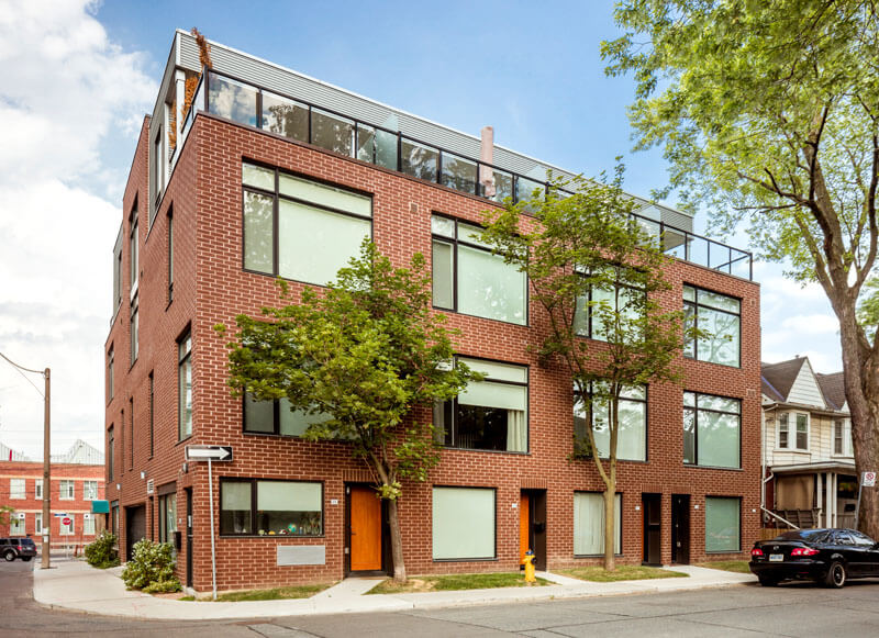 leslieville lofthouses Showing Exterior Front of Building from Left Hand Side