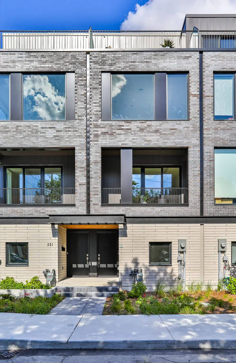 Piano Towns Showing Exterior Front of Buildings Head On Close Up from Street