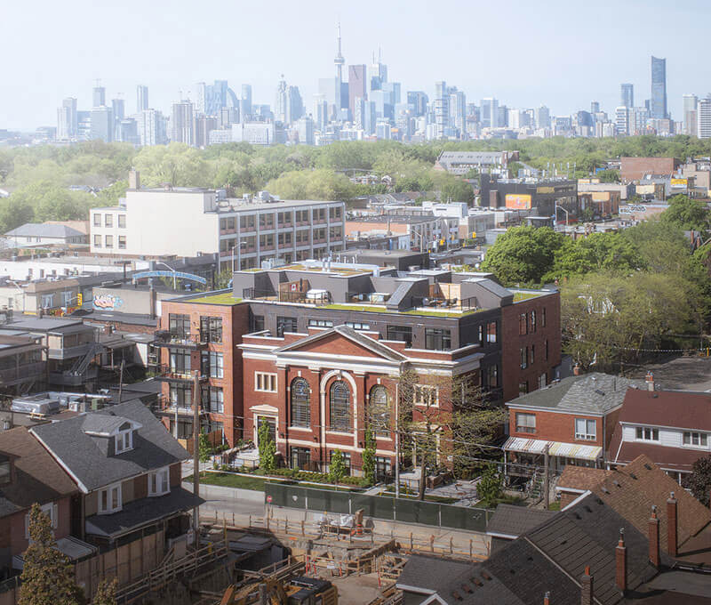 Sunday School Lofts Exterior Showing Whole Building from Aerial View